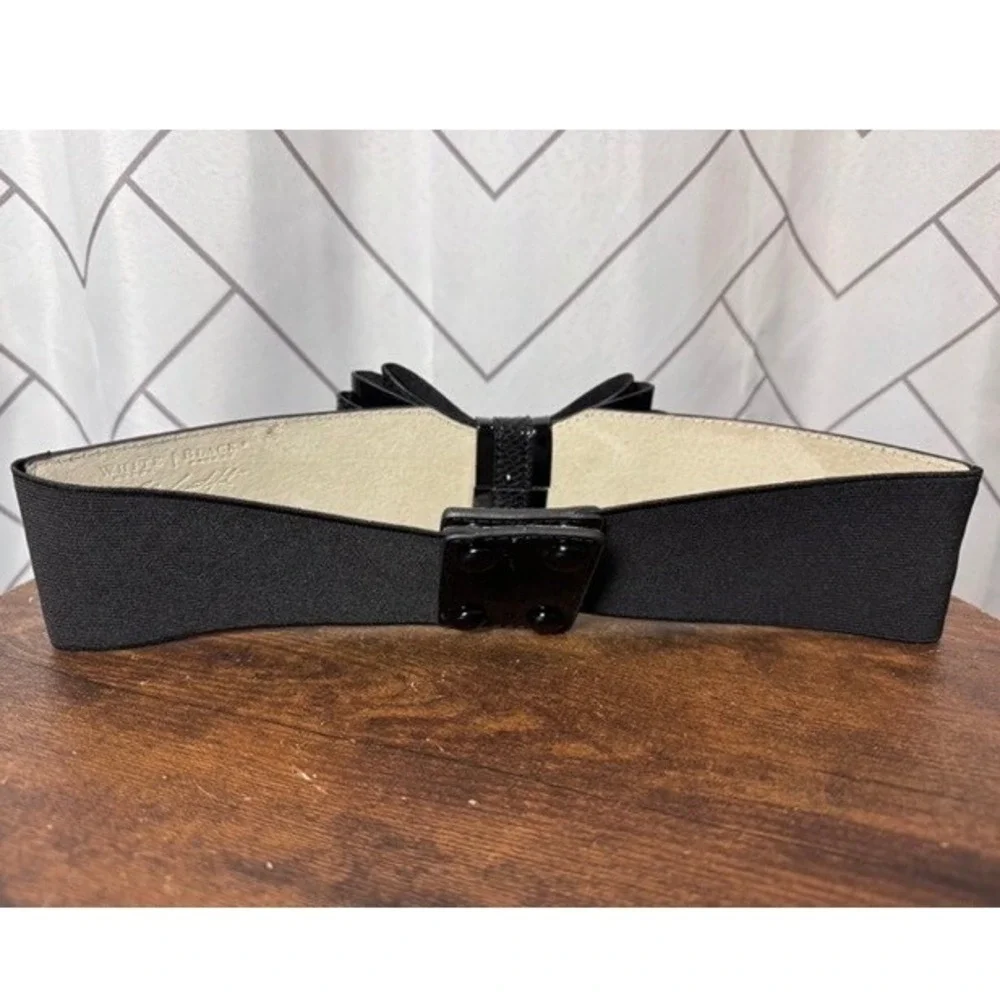 White House Black Market NEW Womens Black Wide Belt Elastic Bow Cinch Patent